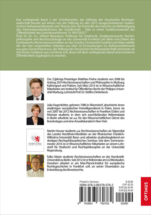 Band 05 | Von der Kontrolle des Gerichts zur Befriedigung des Informationsbedürfnisses der Gesellschaft SIEVERSMEDIEN Band 05 | Von der Kontrolle des Gerichts zur Befriedigung des Informationsbedürfnisses der Gesellschaft SIEVERSMEDIEN