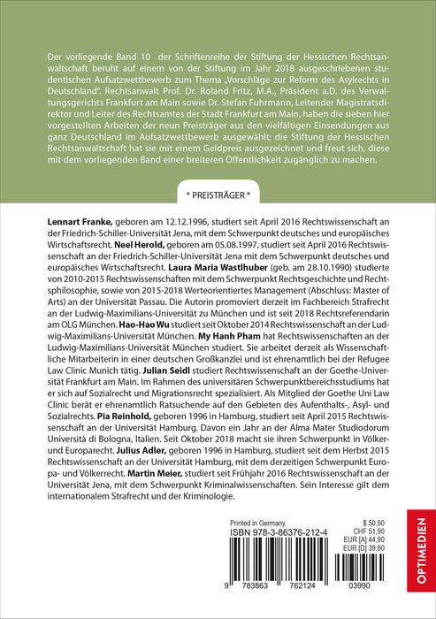 Band 10 | Vorschläge zur Reform des Asylrechts in Deutschland SIEVERSMEDIEN Band 10 | Vorschläge zur Reform des Asylrechts in Deutschland SIEVERSMEDIEN